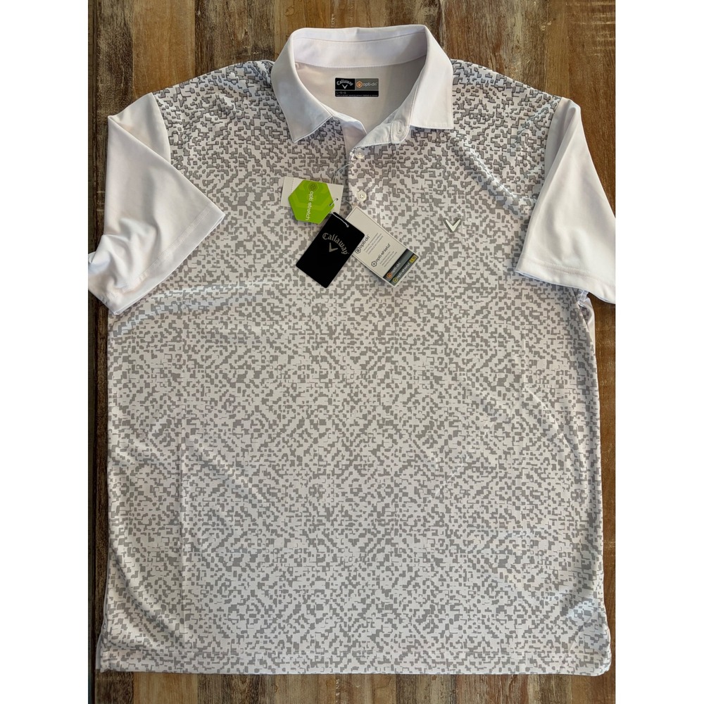 Callaway Mens Opti-Dri Golf Polo Shirt Bright White Pixel Print CGKF6093 Large